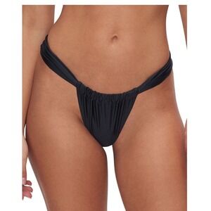 Good American Bali Ruched Bikini Bottom Black Swimwear Size 4 LARGE NEW